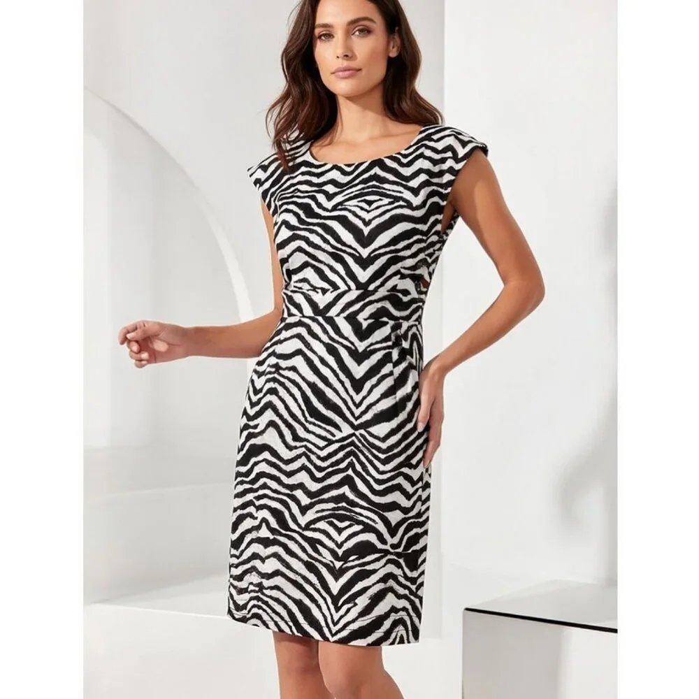 NWT Michael Kors Zebra Print Cut-Out Sheath Dress Mini Black White Size 4 - Picture 15 of 15